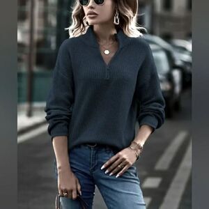 Camisa Ribbed Quarter-Zip Sweater sz Lg